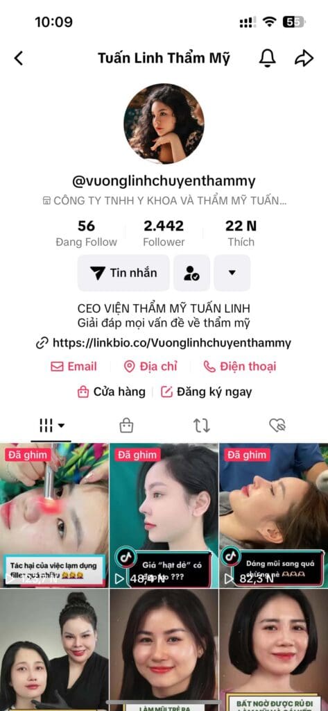 Kênh tiktok "Vương Linh chuyên thẩm mỹ"